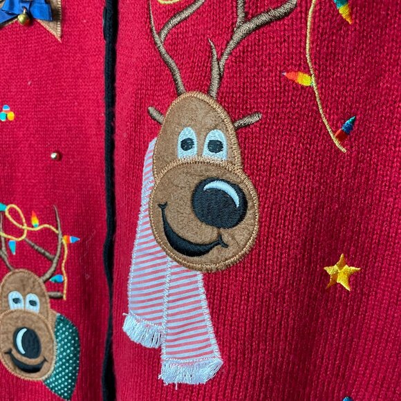 Vintage Christmas Sweater Vest Reindeer Embroider Applique Women Size 2X Holiday - Picture 6 of 12